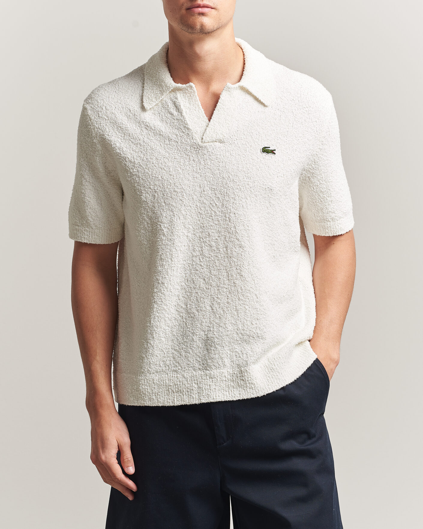Herr | Pikéer | Lacoste | Cotton Bouclé Open Collar Polo Flour