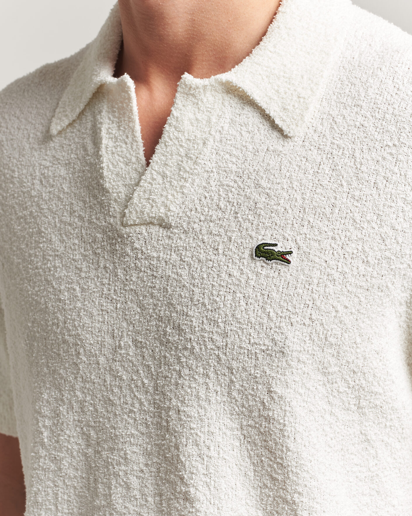 Herr | Pikéer | Lacoste | Cotton Bouclé Open Collar Polo Flour