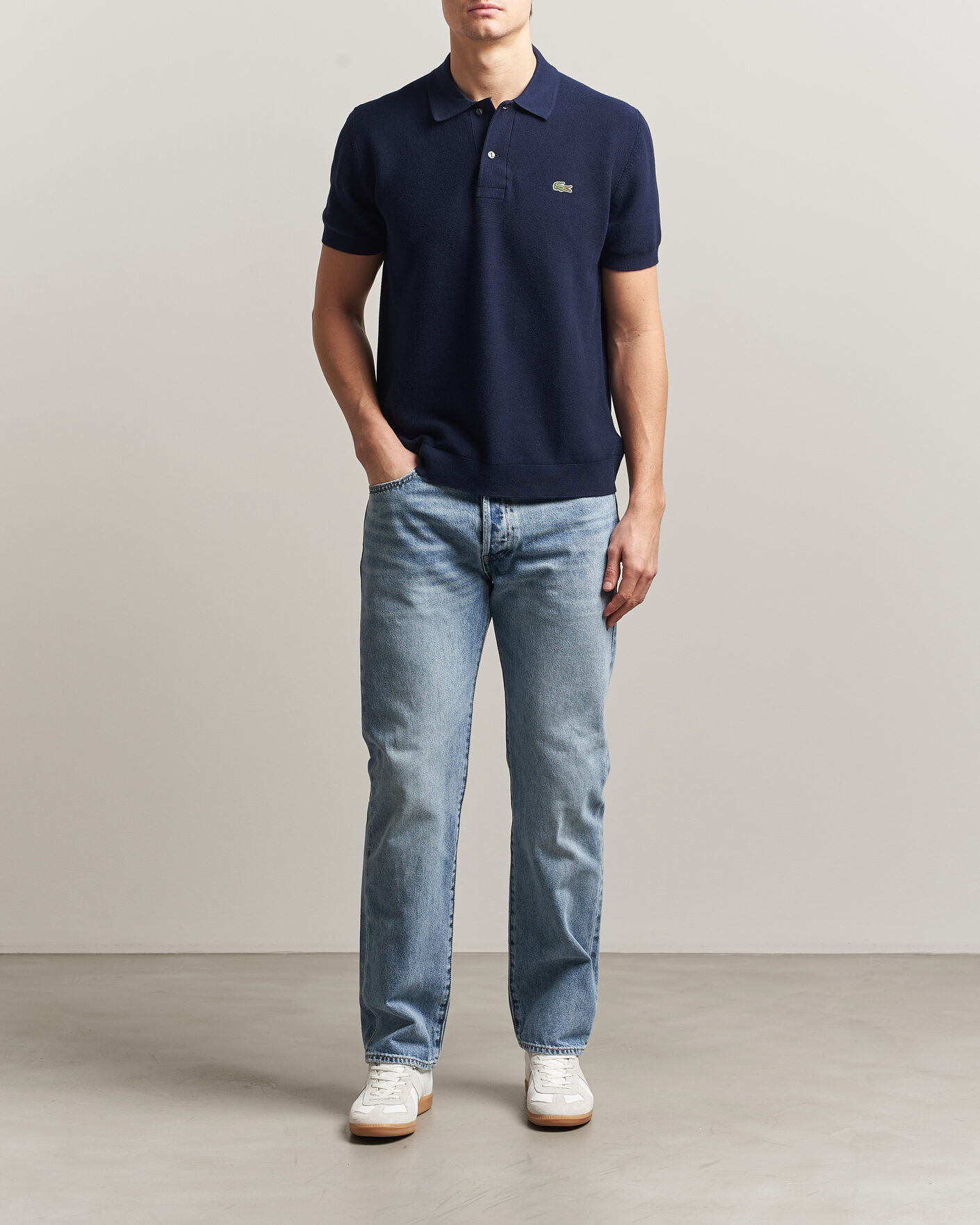 Herr | Pikéer | Lacoste | Cotton Knitted Polo Navy Blue