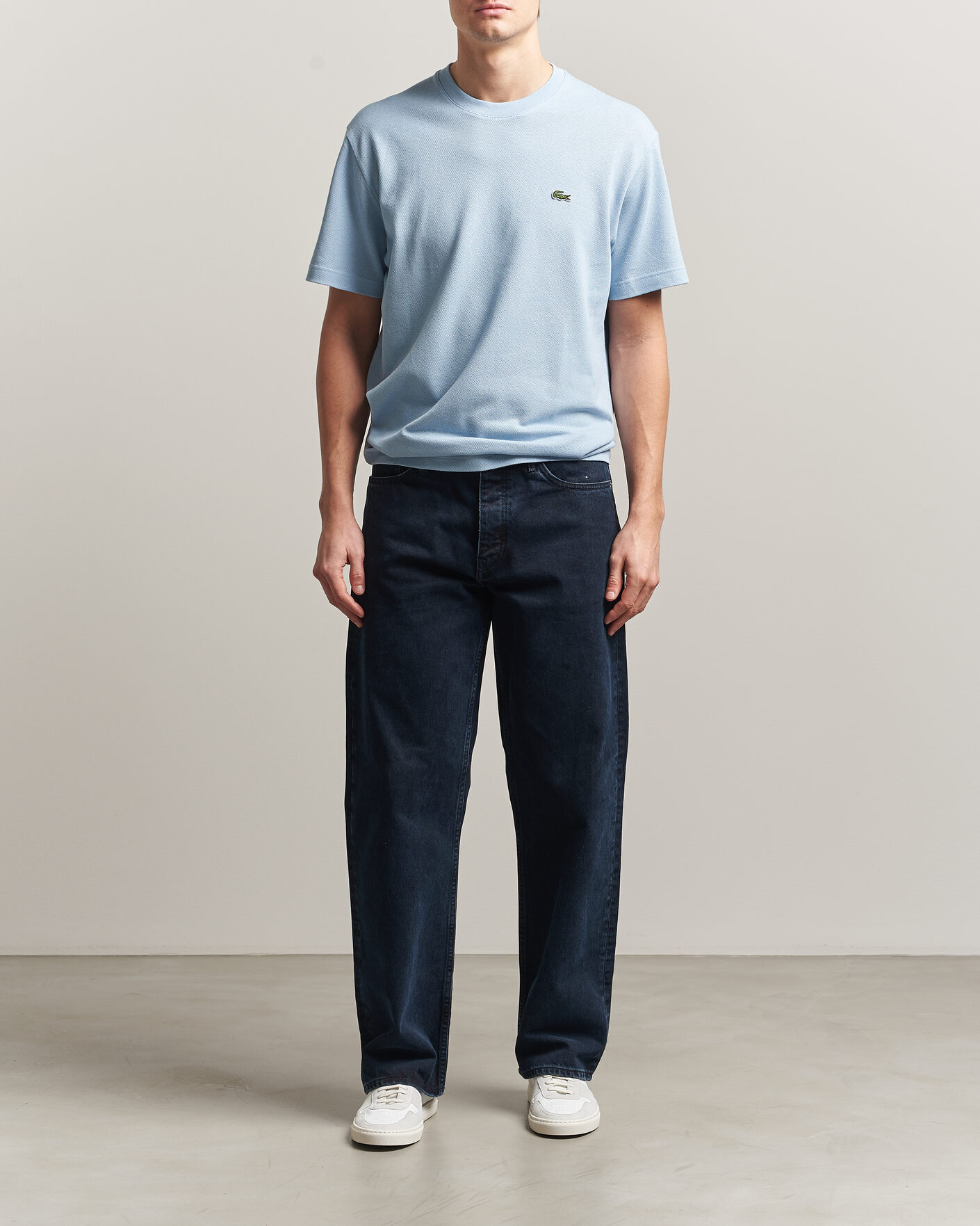 Herr | T-Shirts | Lacoste | Cotton/Linen Pique T-Shirt Light Blue