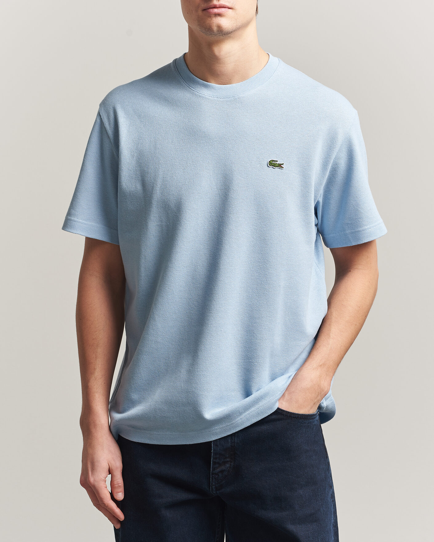 Herr | T-Shirts | Lacoste | Cotton/Linen Pique T-Shirt Light Blue
