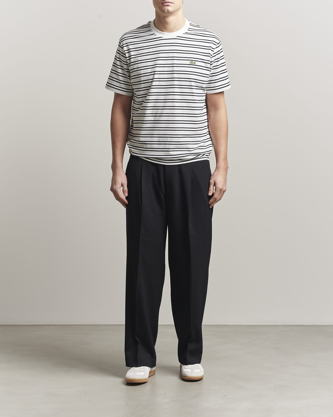 Herr | T-Shirts | Lacoste | Cotton Striped T-Shirt Blackbird/Flour