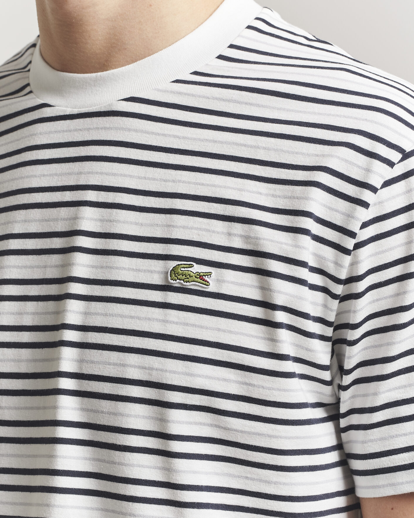 Herr | T-Shirts | Lacoste | Cotton Striped T-Shirt Blackbird/Flour