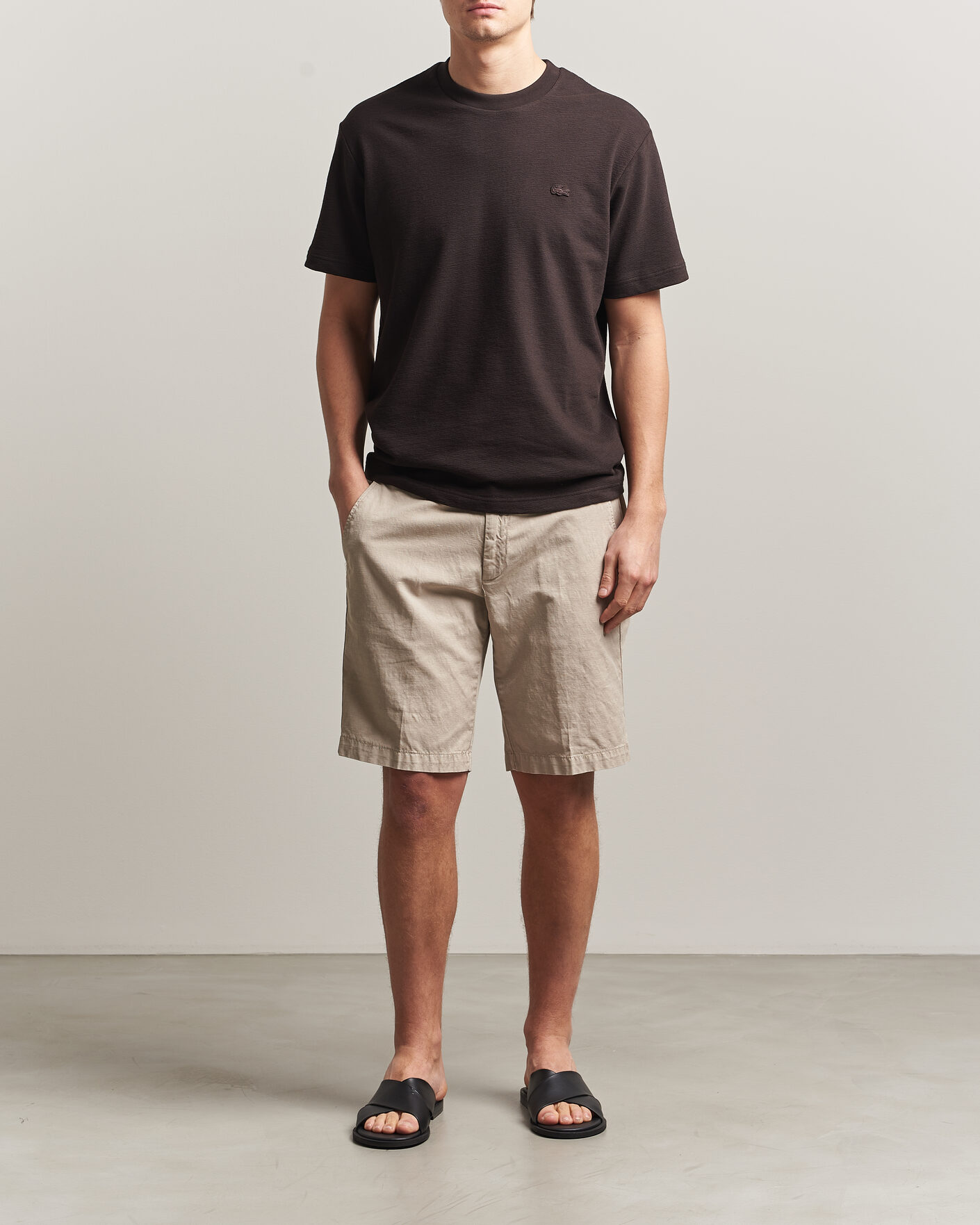 Herr | T-Shirts | Lacoste | Textured Cotton T-Shirt Buffalo Brown
