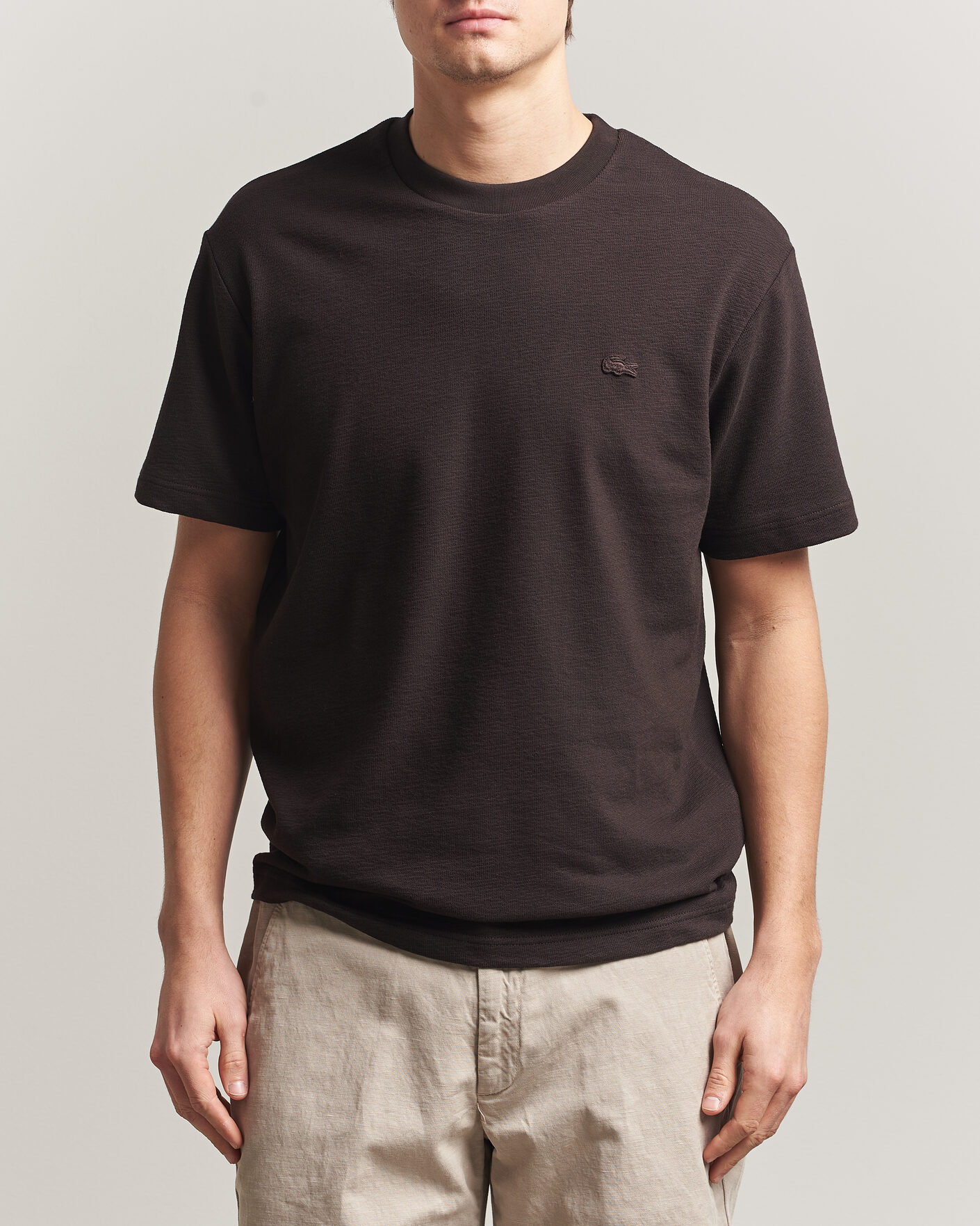Herr | T-Shirts | Lacoste | Textured Cotton T-Shirt Buffalo Brown