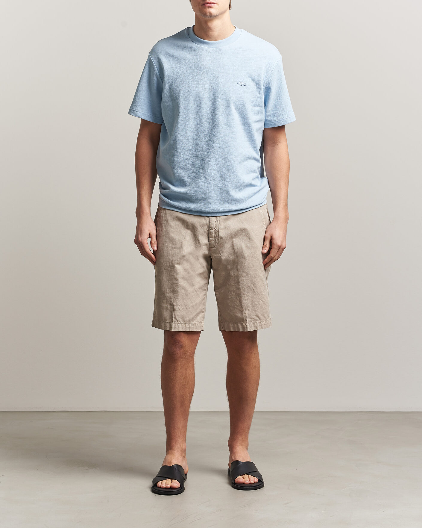 Herr | T-Shirts | Lacoste | Textured Cotton T-Shirt Light Blue