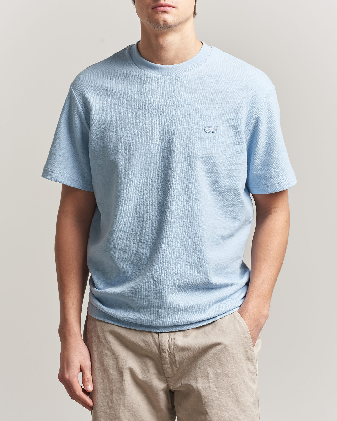 Herr | T-Shirts | Lacoste | Textured Cotton T-Shirt Light Blue