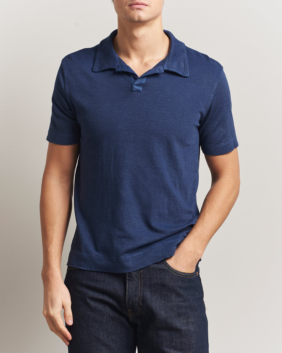 Herr | Pikéer | Massimo Alba | Aruba Cotton/Linen Polo Midnight Blue