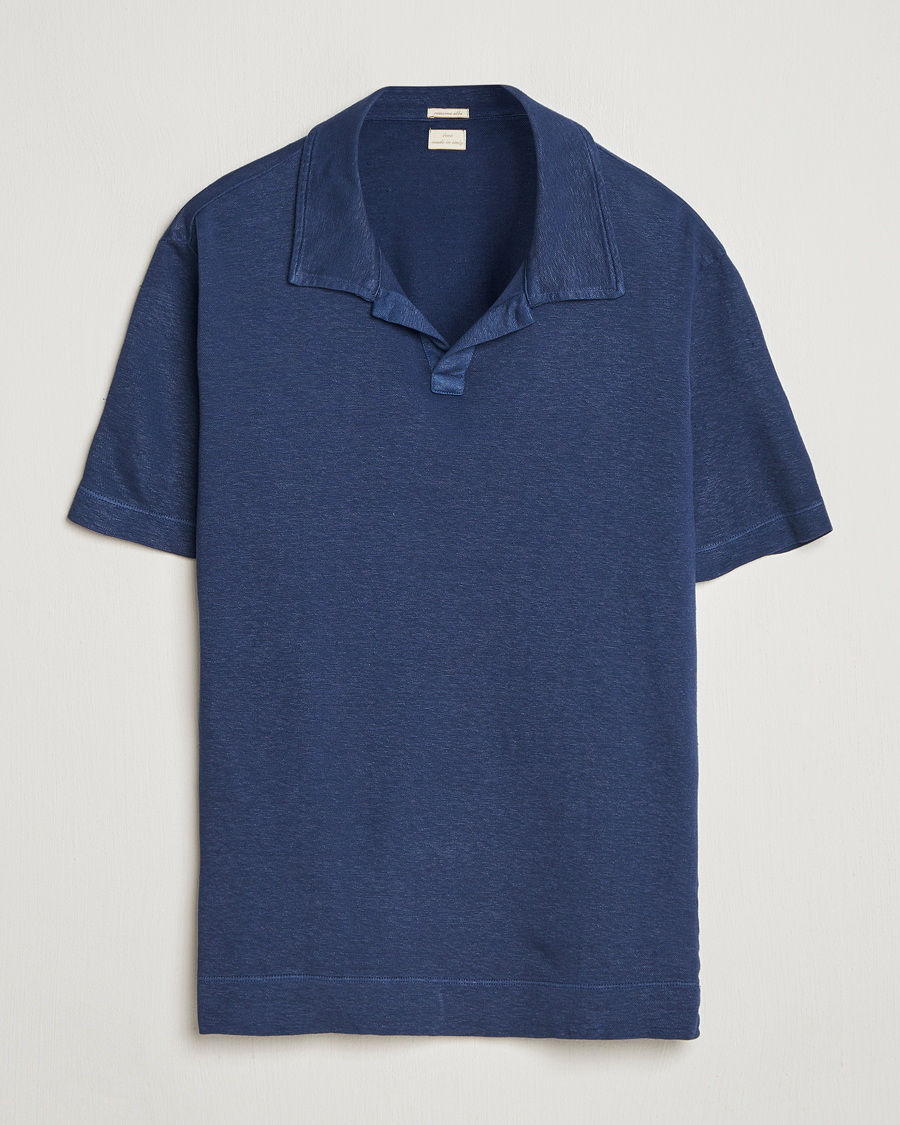 Herr | Pikéer | Massimo Alba | Aruba Cotton/Linen Polo Midnight Blue