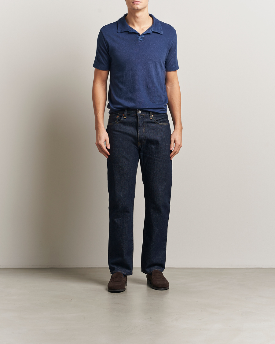 Herr | Pikéer | Massimo Alba | Aruba Cotton/Linen Polo Midnight Blue