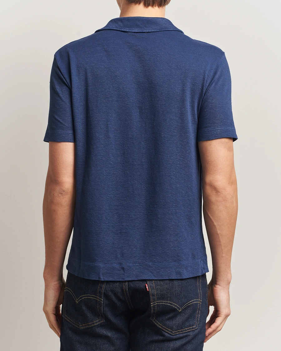Herr | Pikéer | Massimo Alba | Aruba Cotton/Linen Polo Midnight Blue