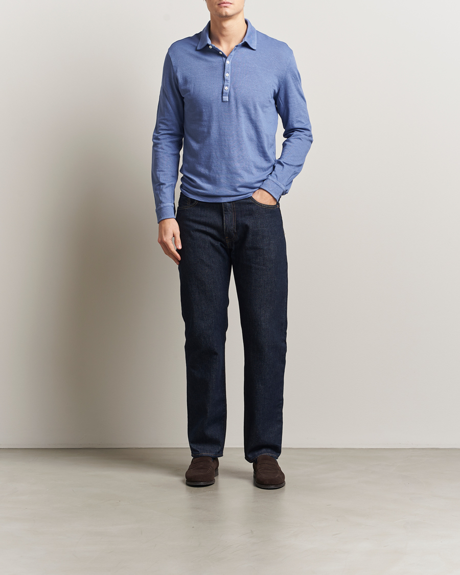 Herr | Pikéer | Massimo Alba | Raya Cotton/Linen Long Sleeve Polo Tulip