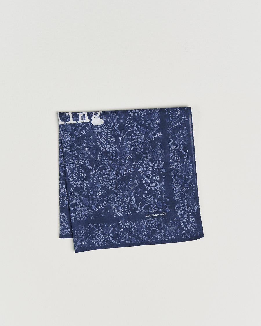 Herr | Näsdukar | Massimo Alba | Printed Cotton Voile Hankerchief Midnight Blue
