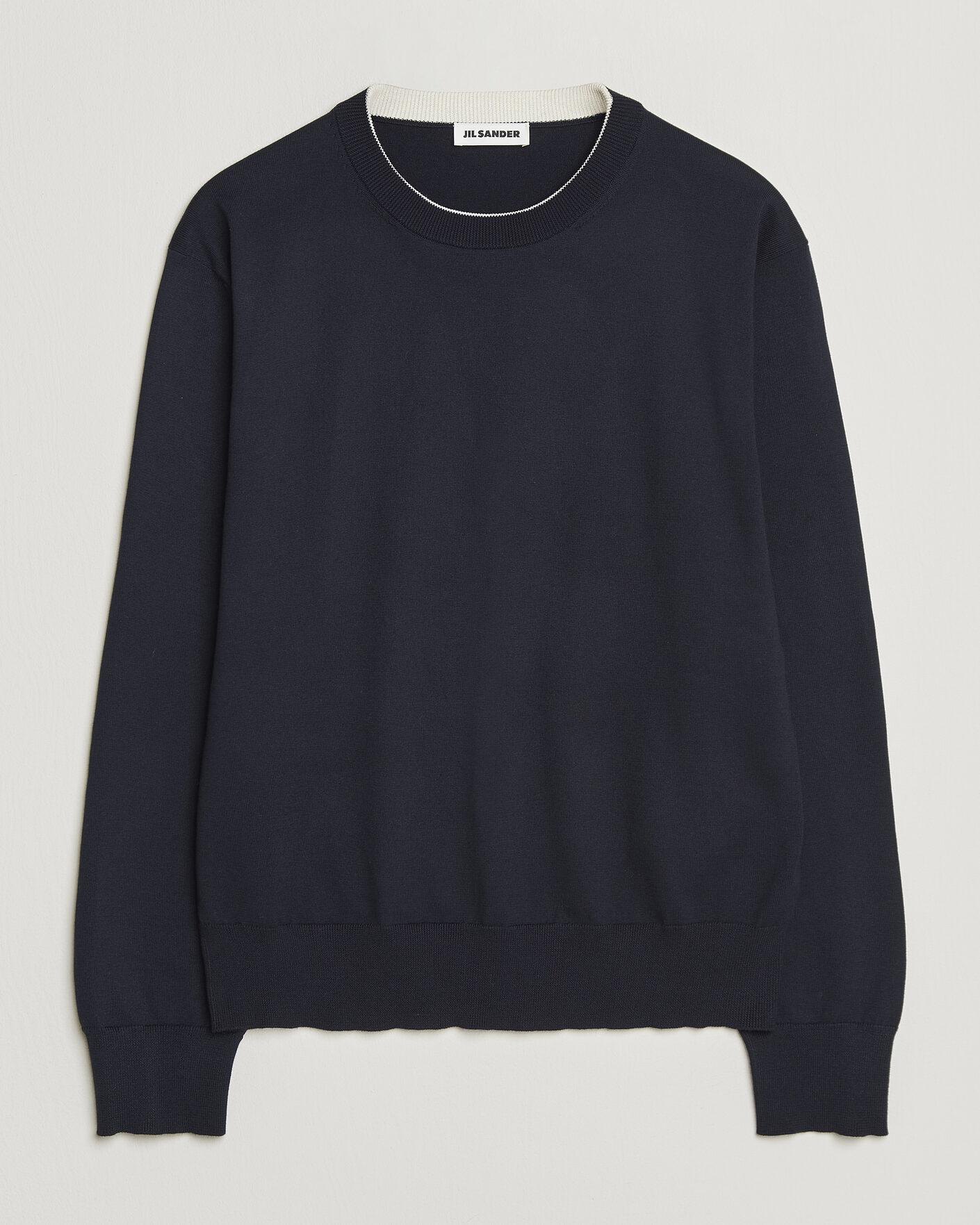Herr | Tröjor | Jil Sander | Fine Cotton Contrast Pullover Navy