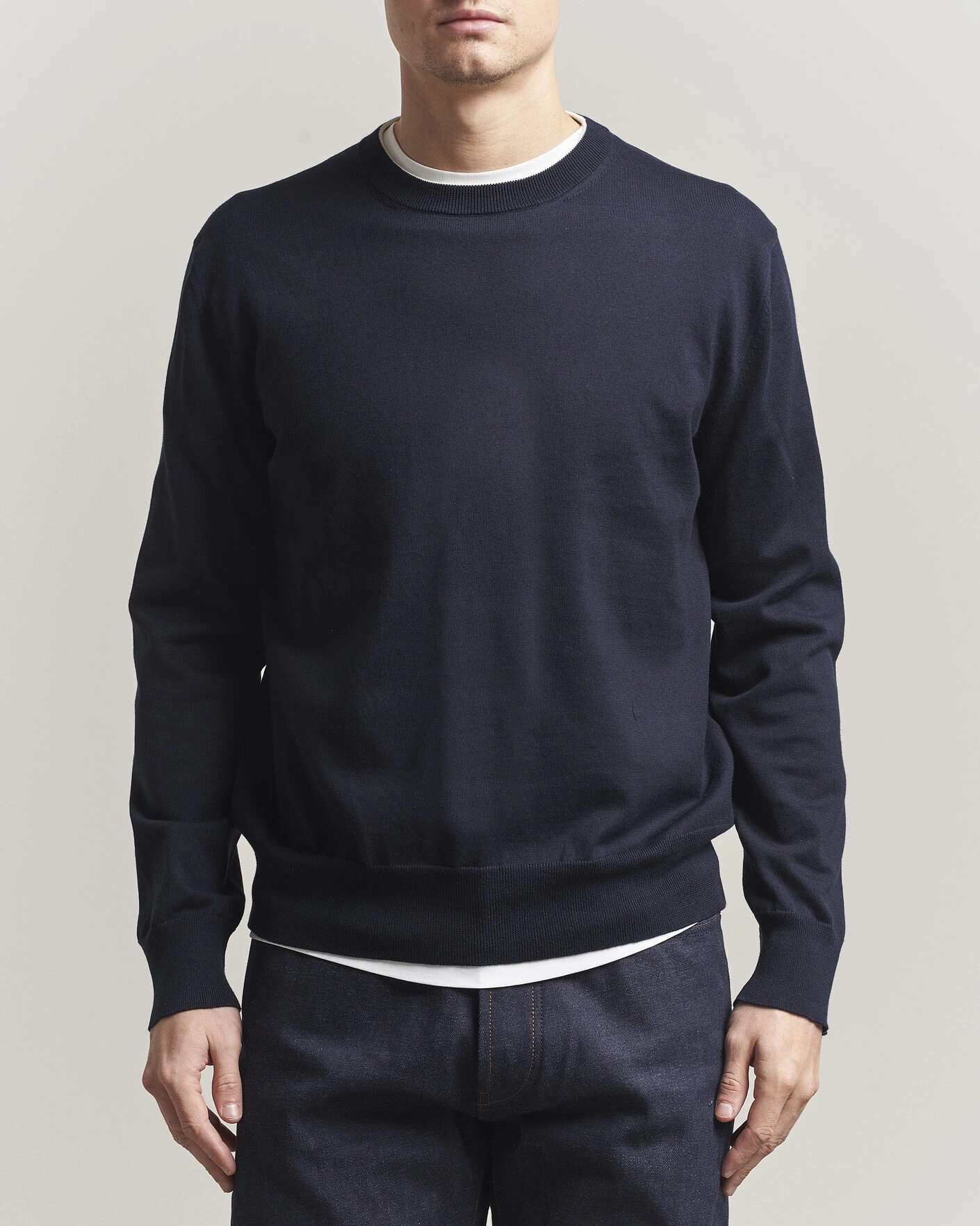 Herr | Tröjor | Jil Sander | Fine Cotton Contrast Pullover Navy