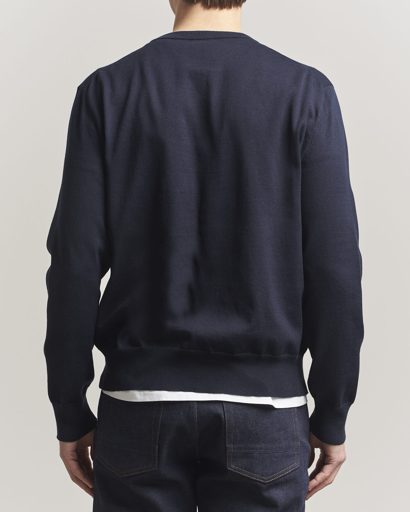 Herr | Tröjor | Jil Sander | Fine Cotton Contrast Pullover Navy