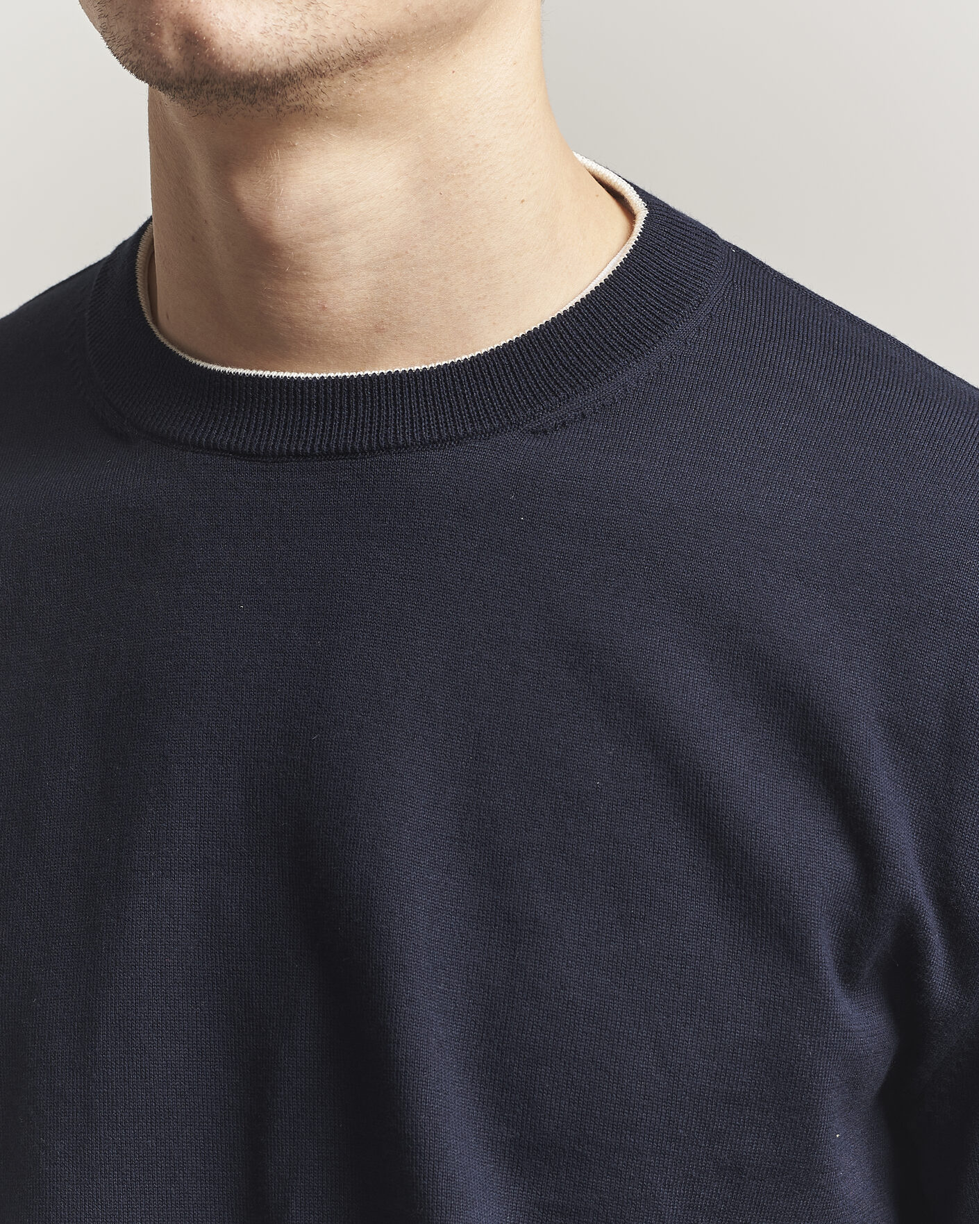 Herr | Tröjor | Jil Sander | Fine Cotton Contrast Pullover Navy