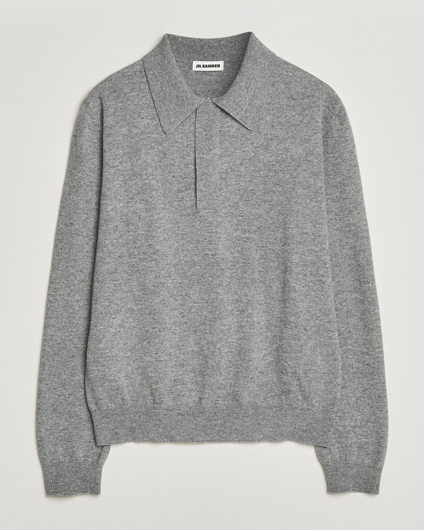 Herr | Tröjor | Jil Sander | Long Sleeve Knitted Wool Polo Grey Melange