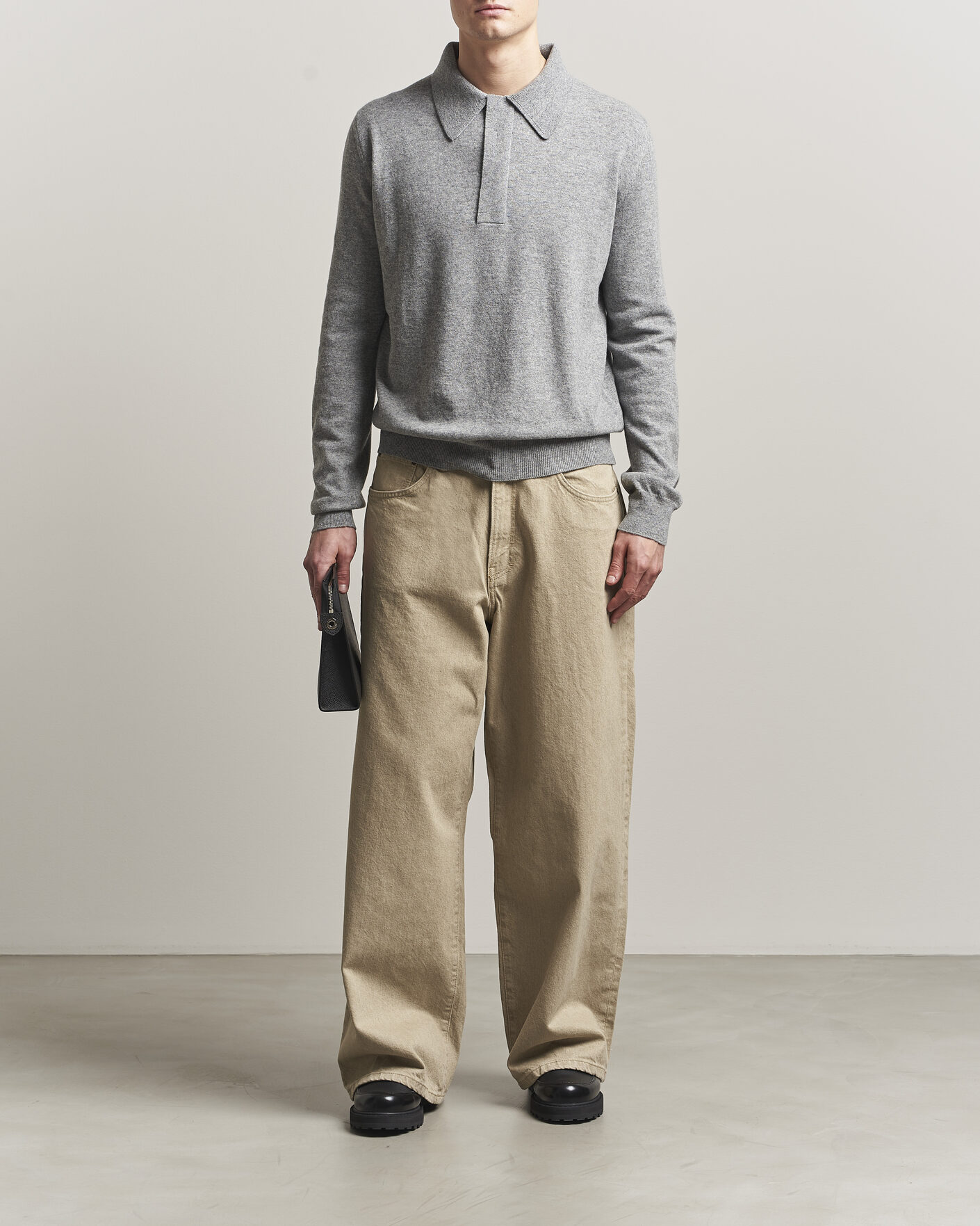Herr | Tröjor | Jil Sander | Long Sleeve Knitted Wool Polo Grey Melange