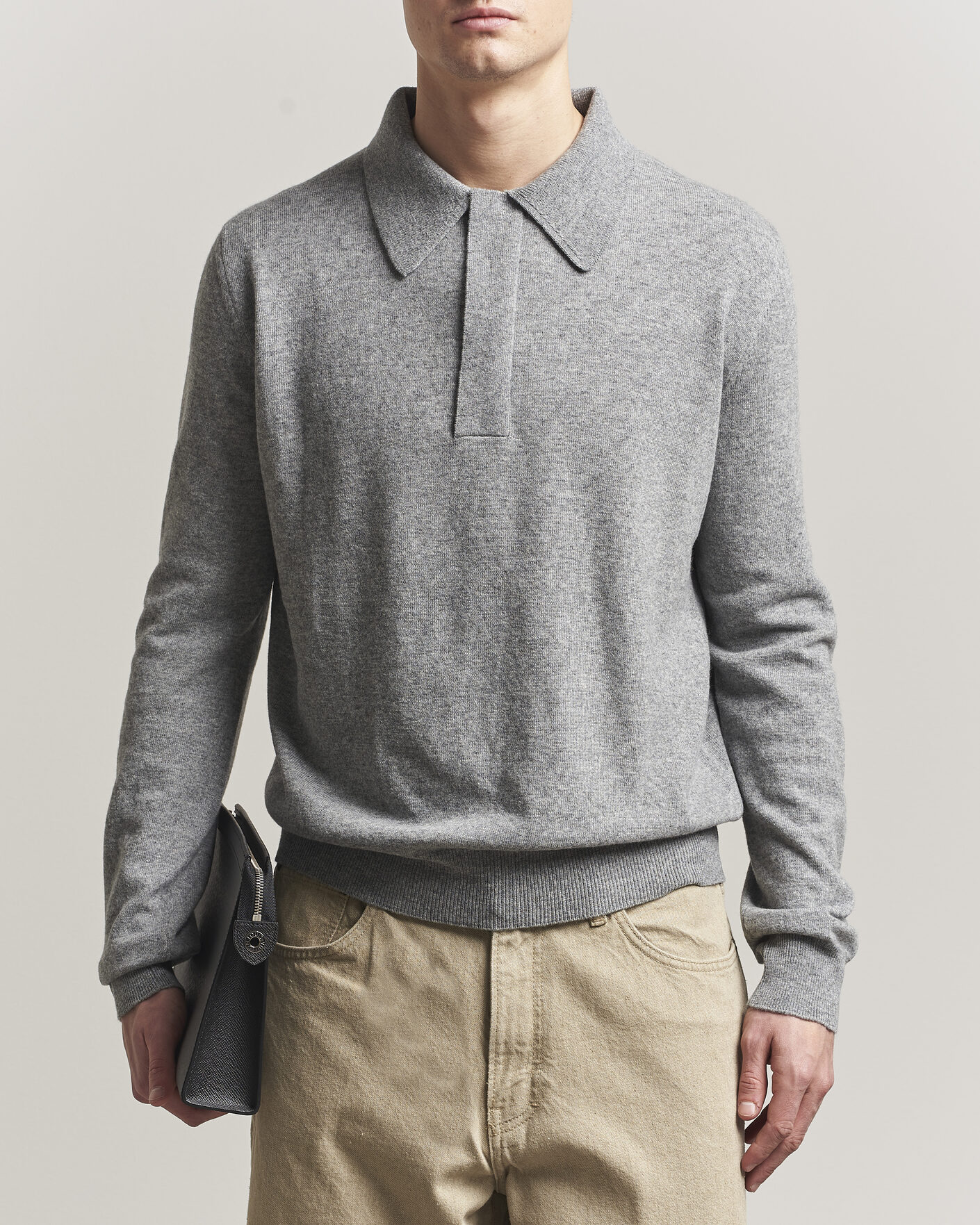 Herr | Tröjor | Jil Sander | Long Sleeve Knitted Wool Polo Grey Melange