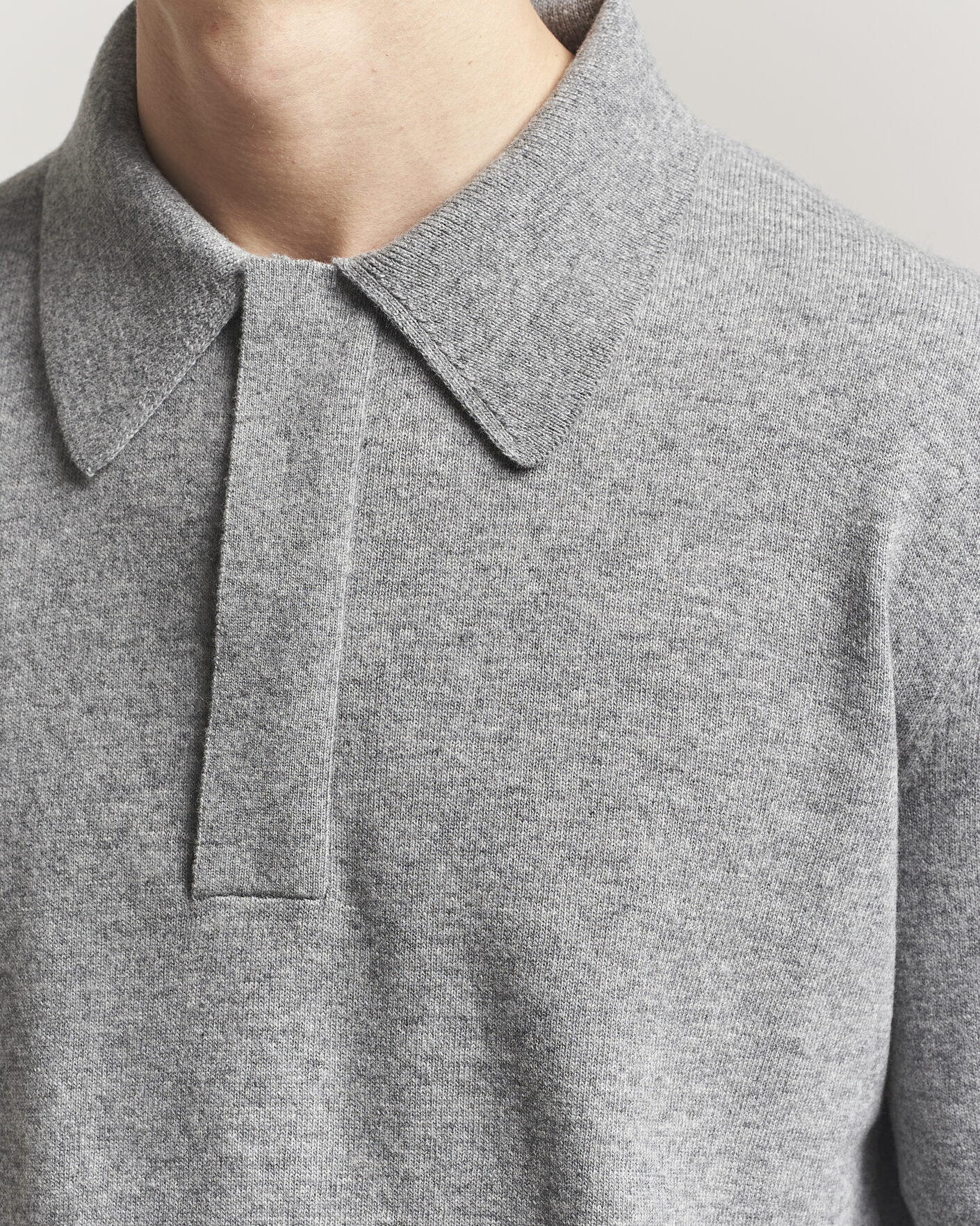 Herr | Tröjor | Jil Sander | Long Sleeve Knitted Wool Polo Grey Melange