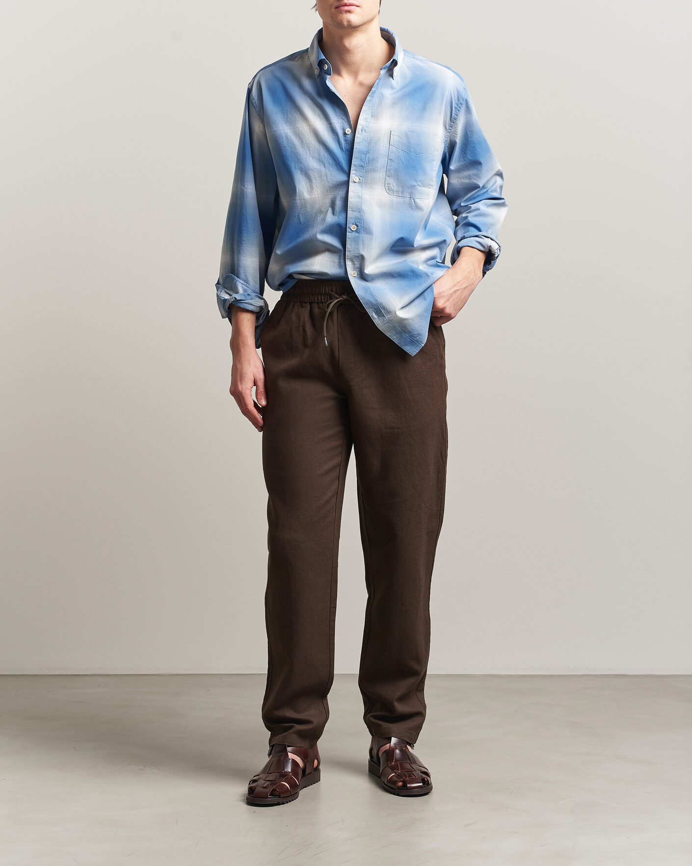 Herr | Byxor | LES DEUX | Patrick Heavy Linen/Cotton Pants Brown