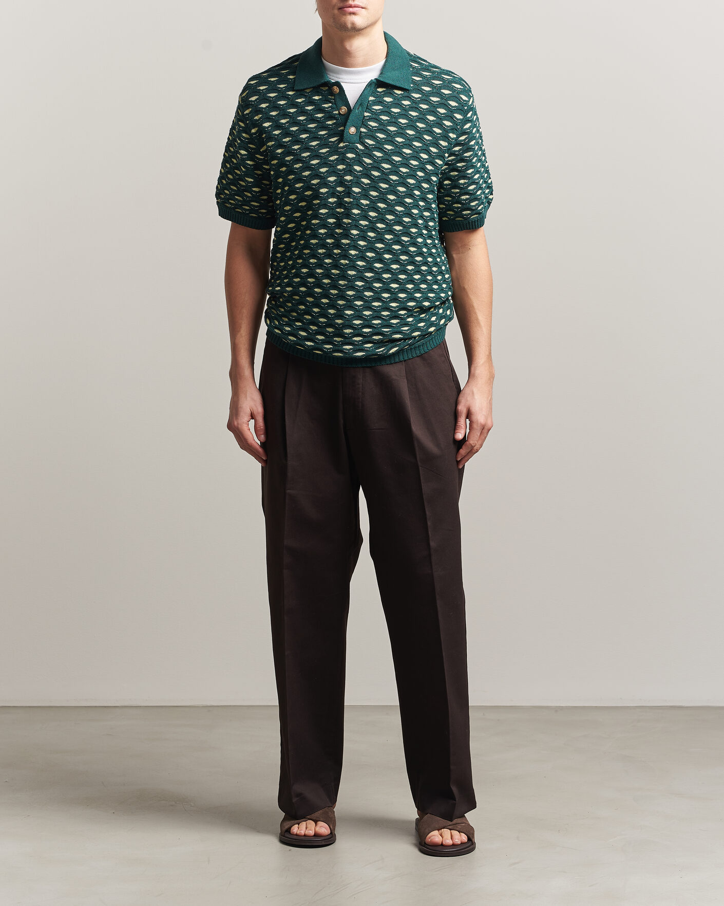 Herr | Pikéer | LES DEUX | Esmay Shell Knitted Polo Sea Moss Green