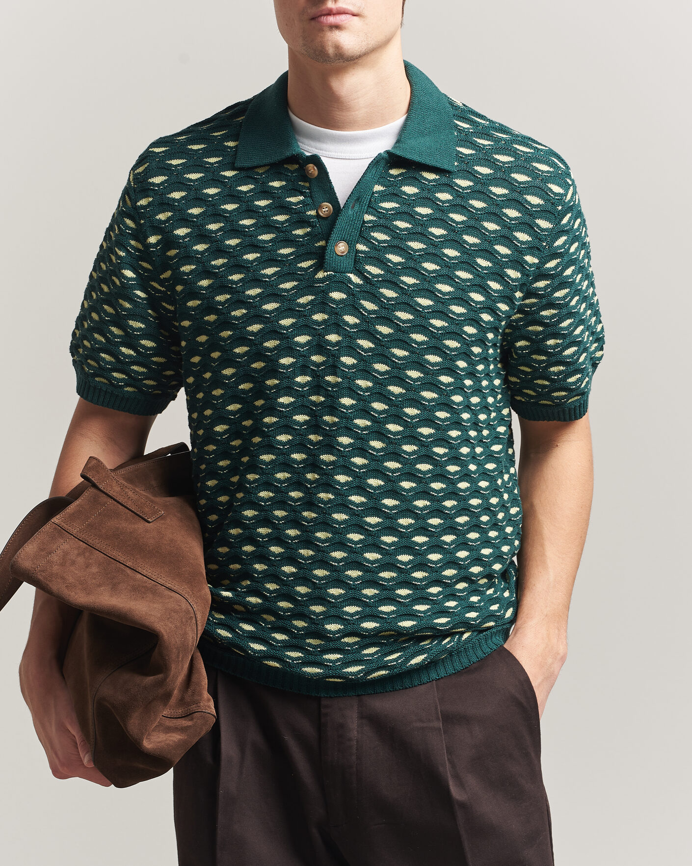 Herr | Pikéer | LES DEUX | Esmay Shell Knitted Polo Sea Moss Green