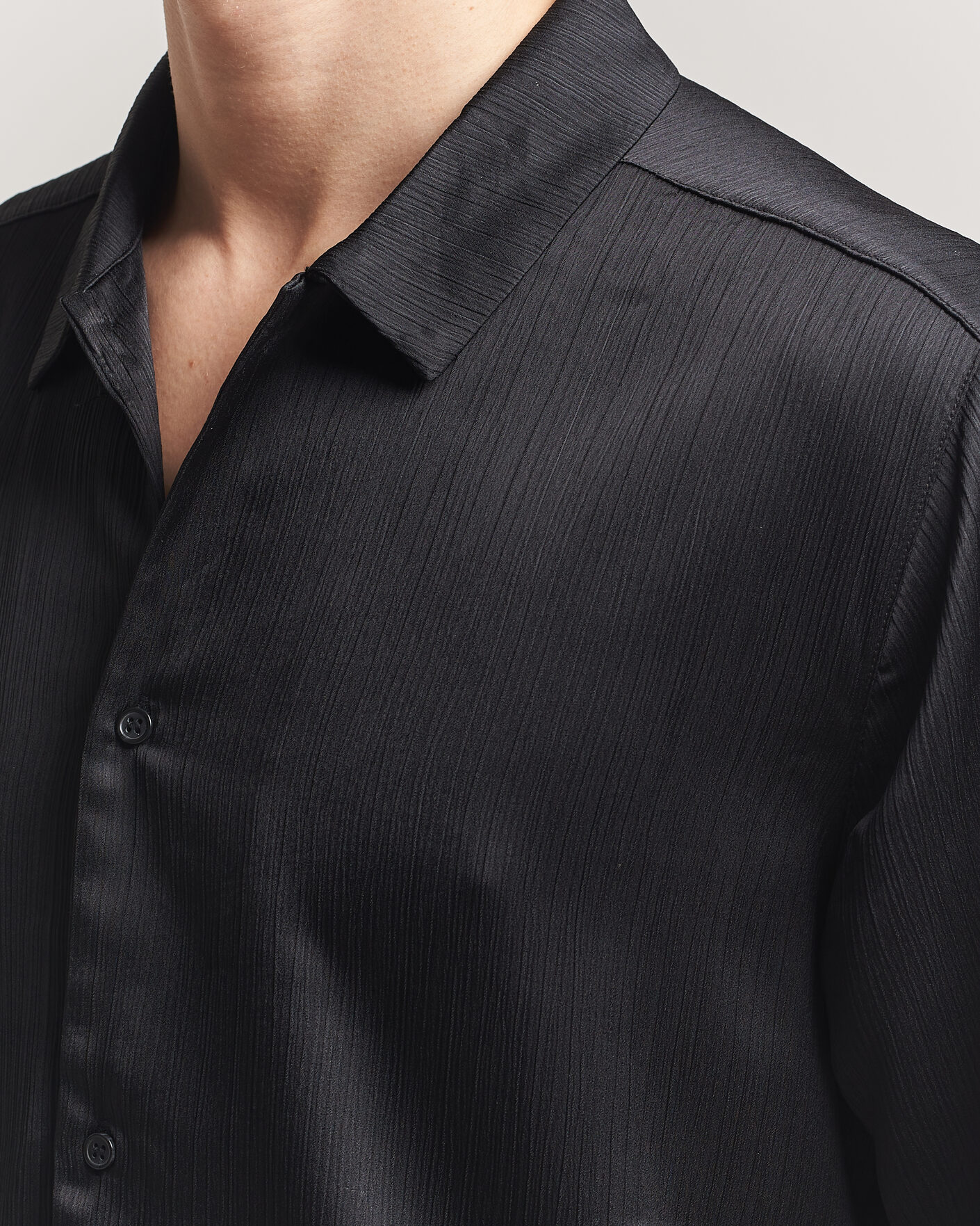 Herr | Skjortor | LES DEUX | Hector Plissé Short Sleeve Shirt Black