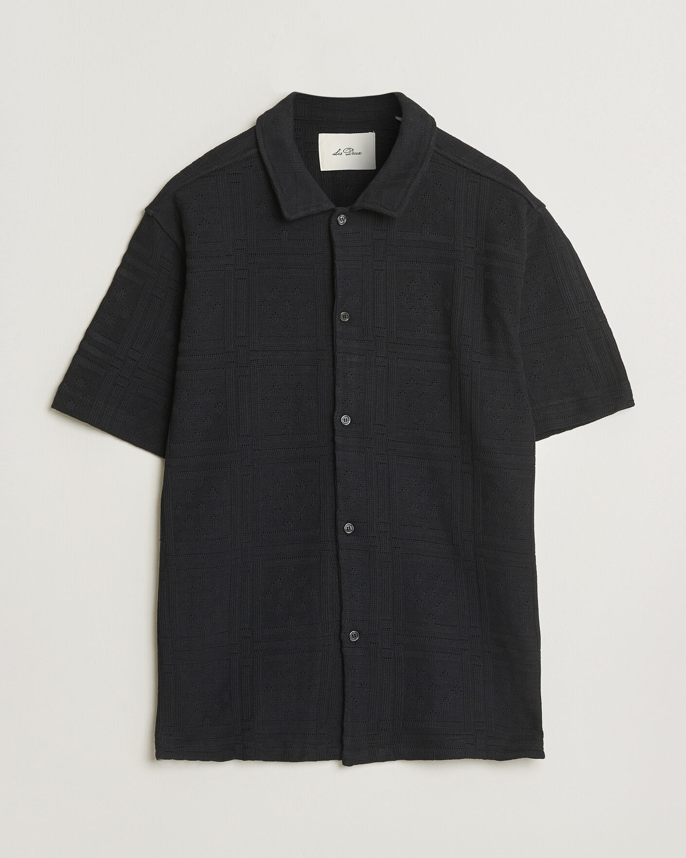 Herr | Skjortor | LES DEUX | Hector Pointelle Short Sleeve Shirt Black