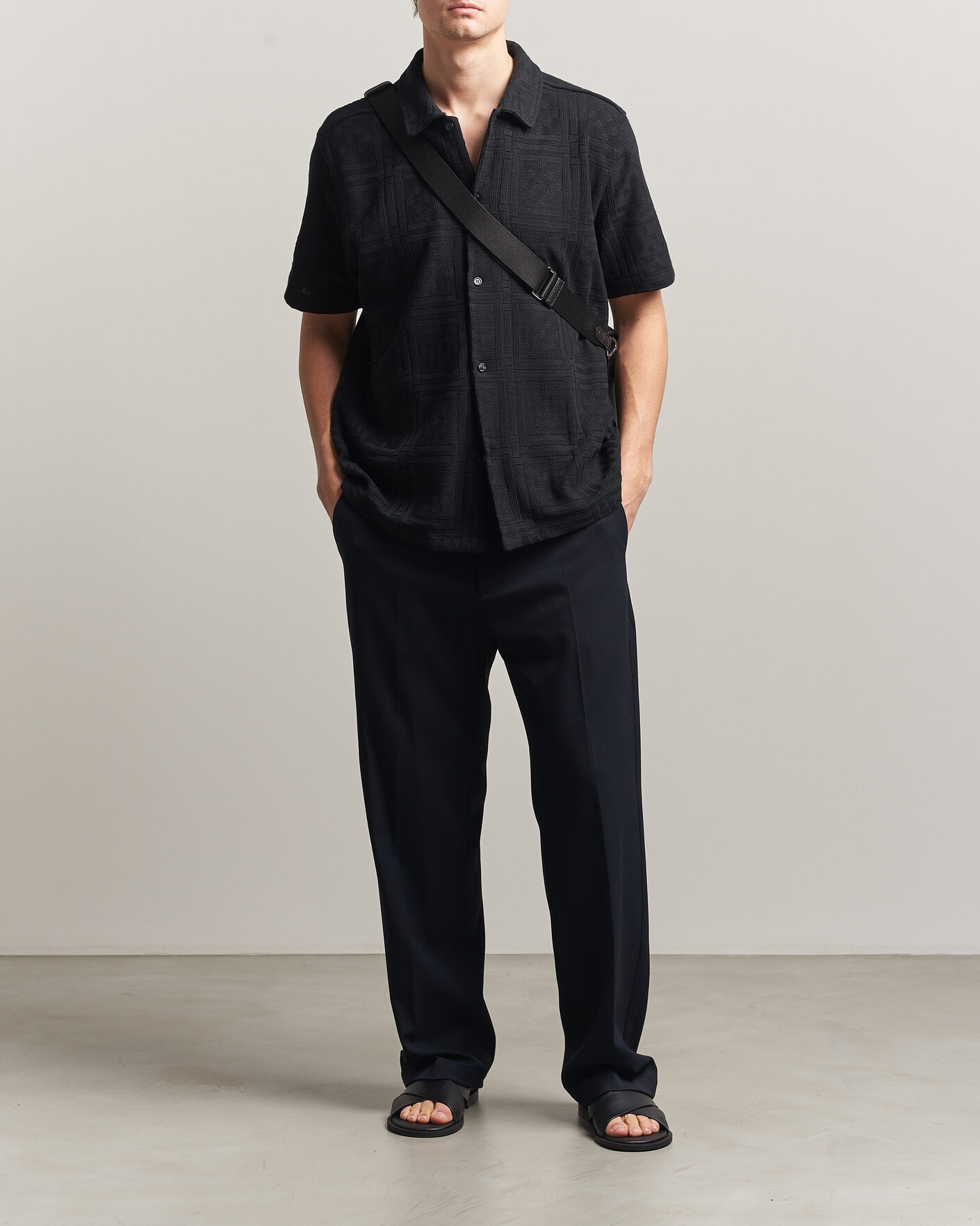 Herr | Skjortor | LES DEUX | Hector Pointelle Short Sleeve Shirt Black