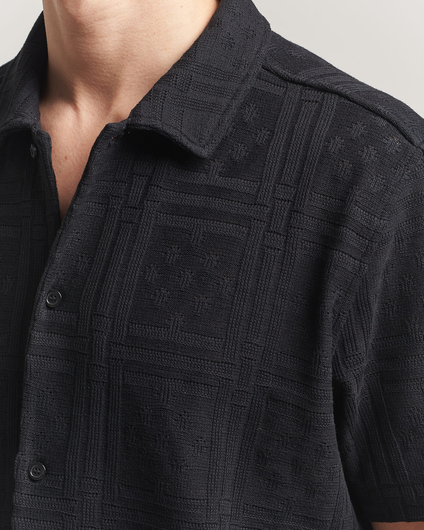Herr | Skjortor | LES DEUX | Hector Pointelle Short Sleeve Shirt Black