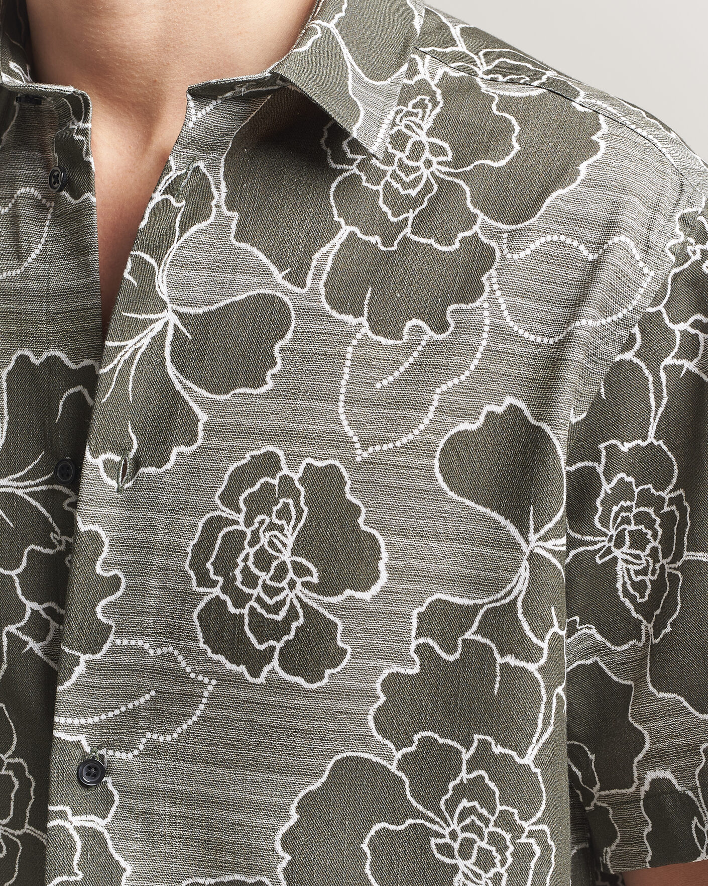 Herr | Skjortor | LES DEUX | Charlie Poppy AOP Short Sleeve Shirt Olive Night