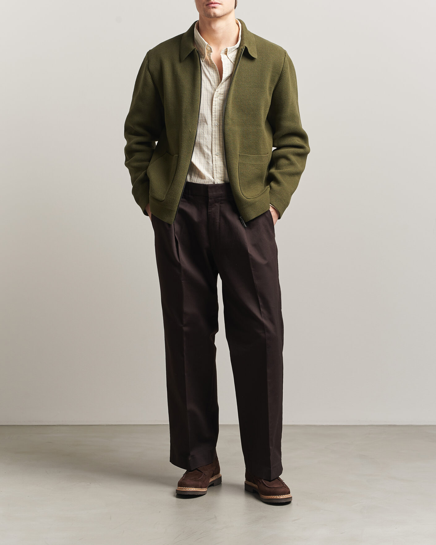 Herr | Tröjor | LES DEUX | Fisher Cotton Milano Zip Olive Night