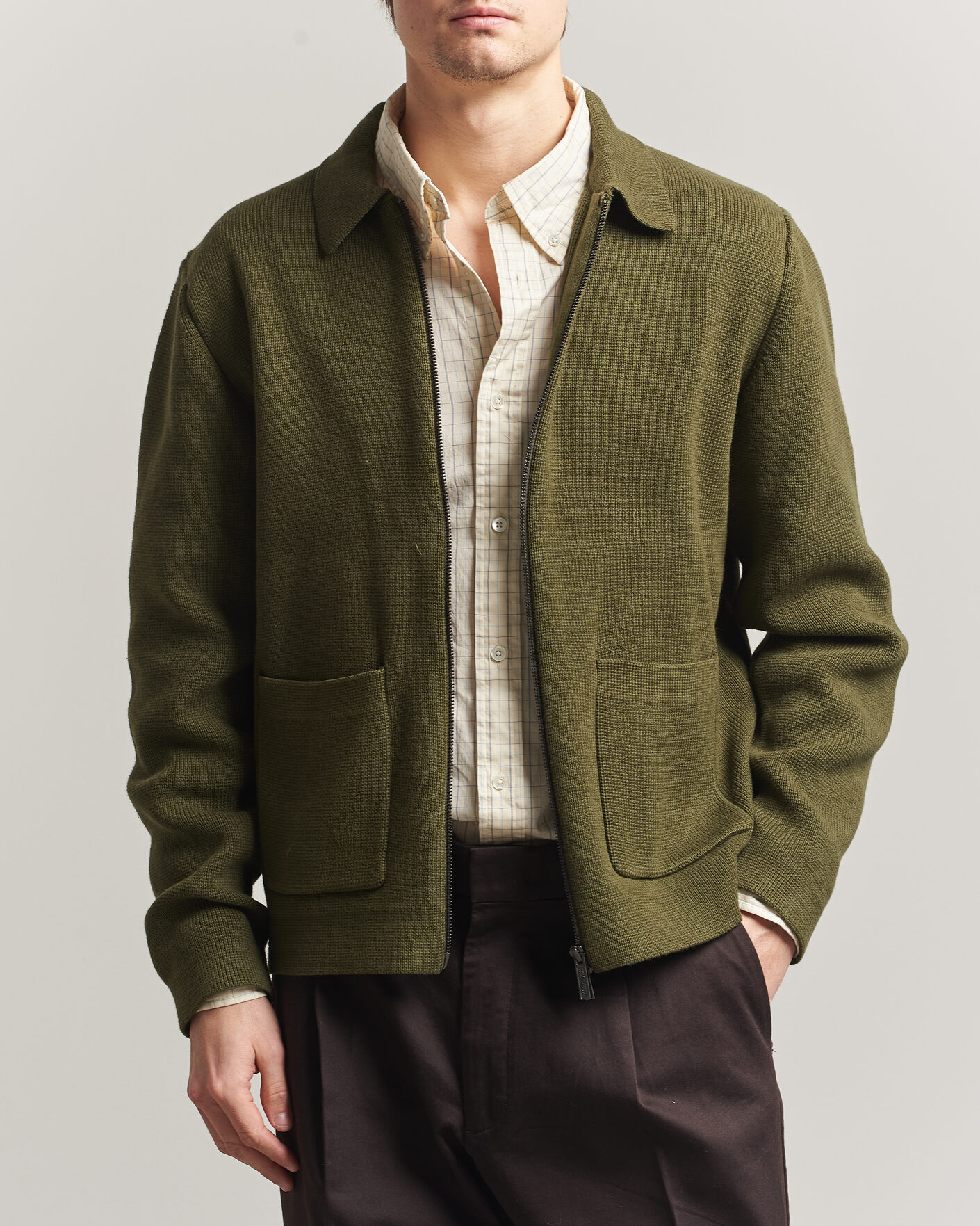 Herr | Tröjor | LES DEUX | Fisher Cotton Milano Zip Olive Night