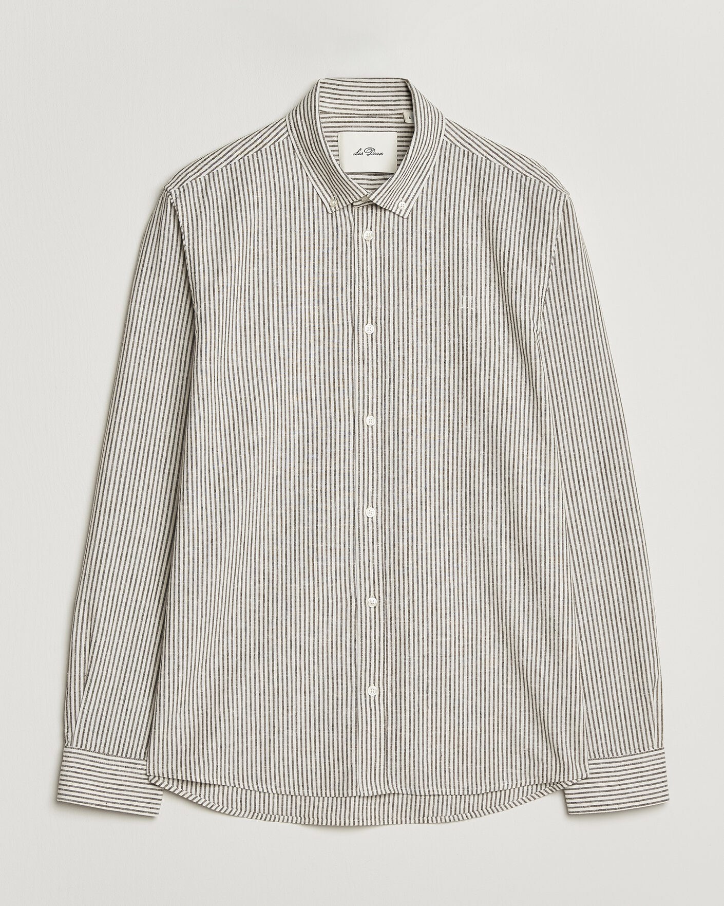 Herr | Skjortor | LES DEUX | Konrad Striped Cotton/Linen Shirt Teak Brown
