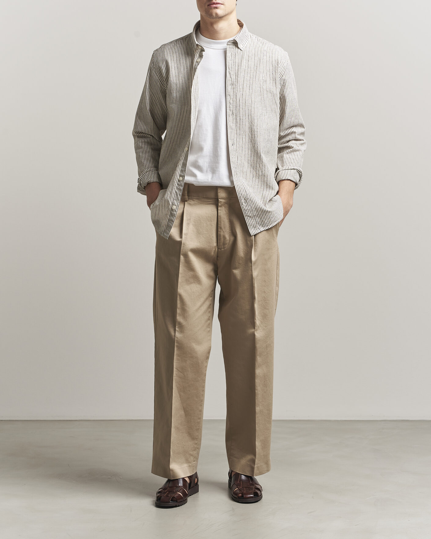 Herr | Skjortor | LES DEUX | Konrad Striped Cotton/Linen Shirt Teak Brown