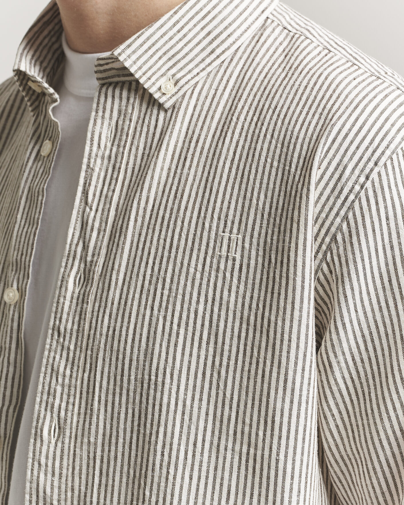 Herr | Skjortor | LES DEUX | Konrad Striped Cotton/Linen Shirt Teak Brown