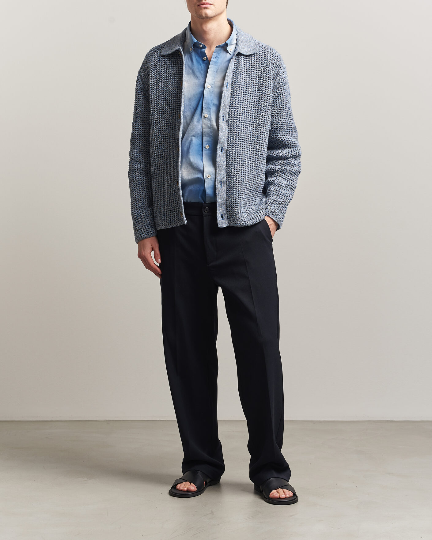 Herr | Tröjor | LES DEUX | Gerald Knitted Shirt Dark Denim Blue