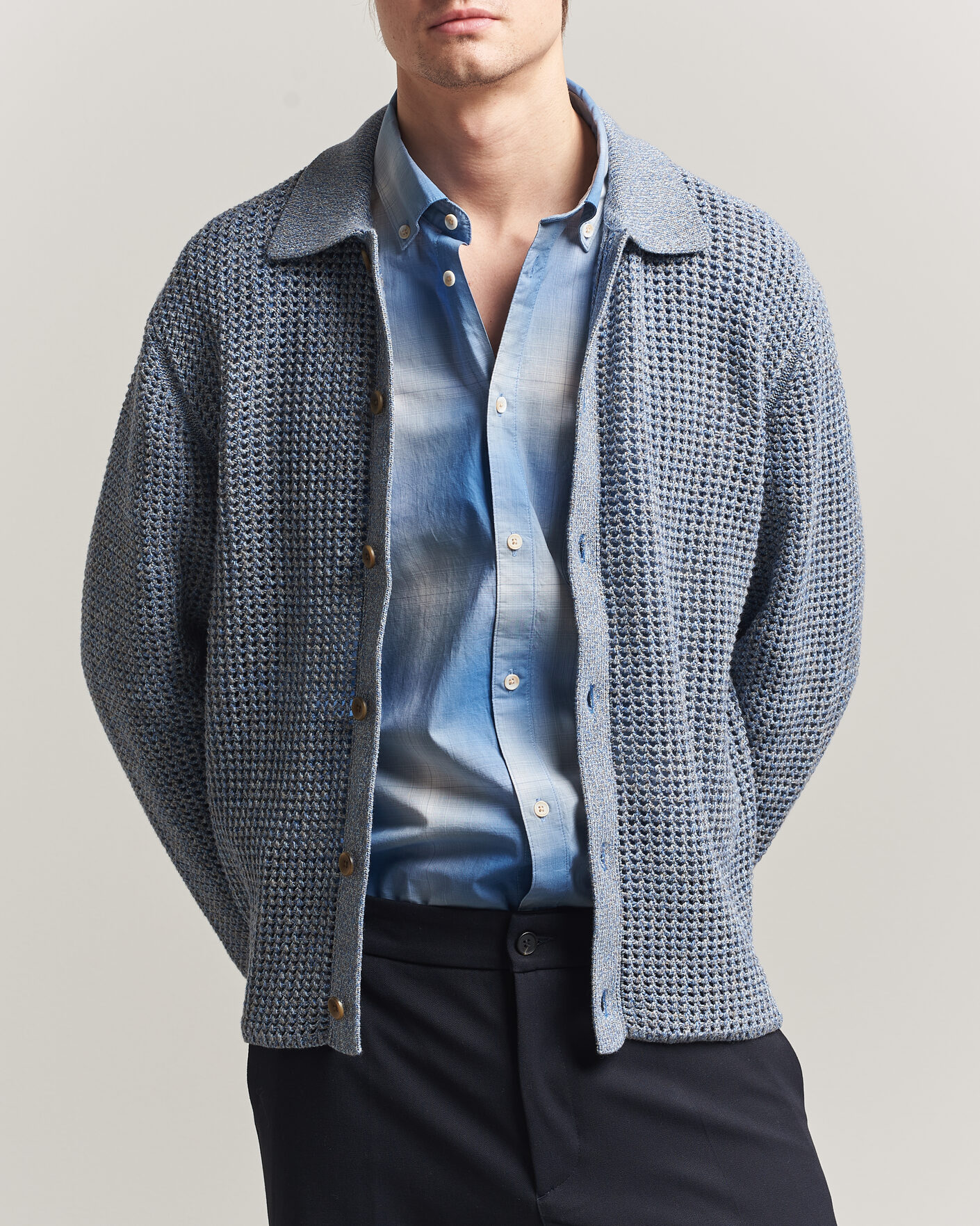 Herr | Tröjor | LES DEUX | Gerald Knitted Shirt Dark Denim Blue