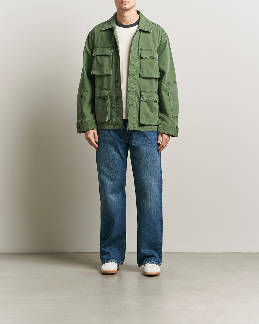 Herr | Jackor | Jeanerica | Luc Herringbone Shirt Jacket Chevron Green