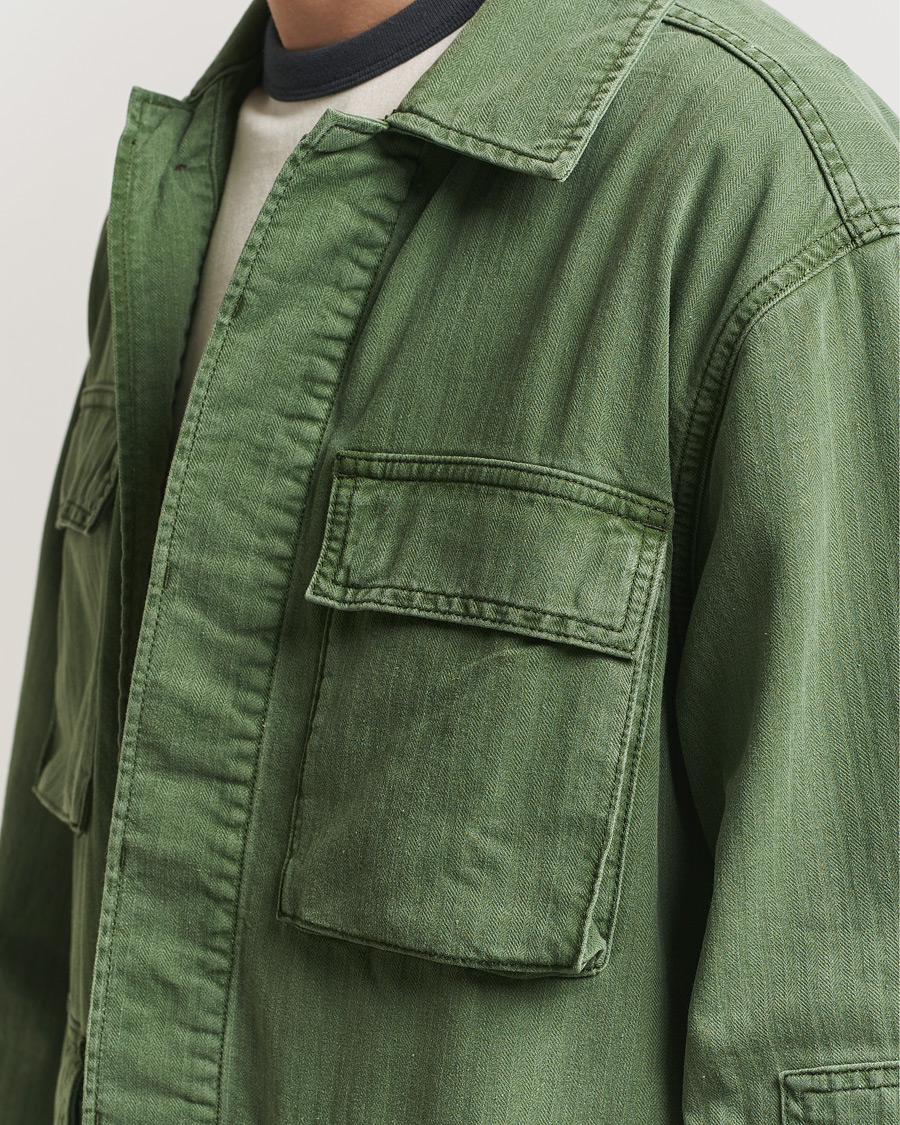 Herr | Jackor | Jeanerica | Luc Herringbone Shirt Jacket Chevron Green