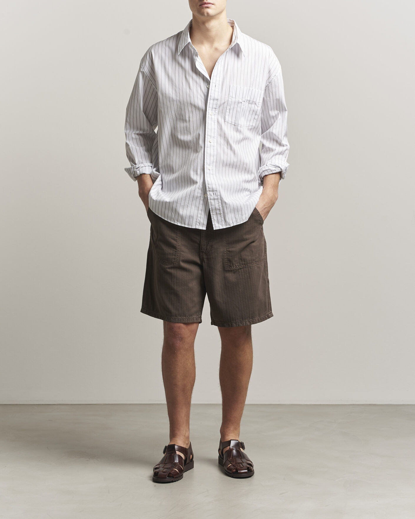 Herr | Shorts | Jeanerica | Genua Worker Chino Shorts Chevron Brown