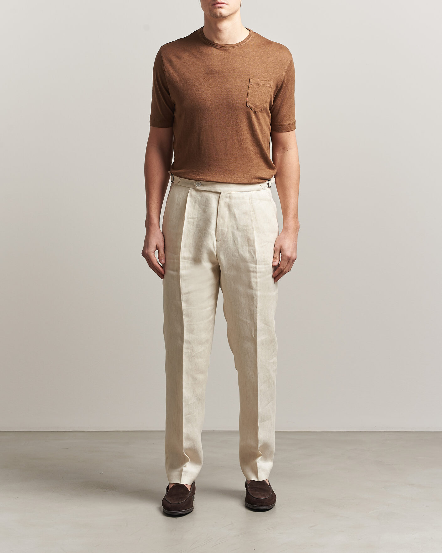 Herr | T-Shirts | Massimo Alba | Panarea Cotton/Linen T-Shirt Wood