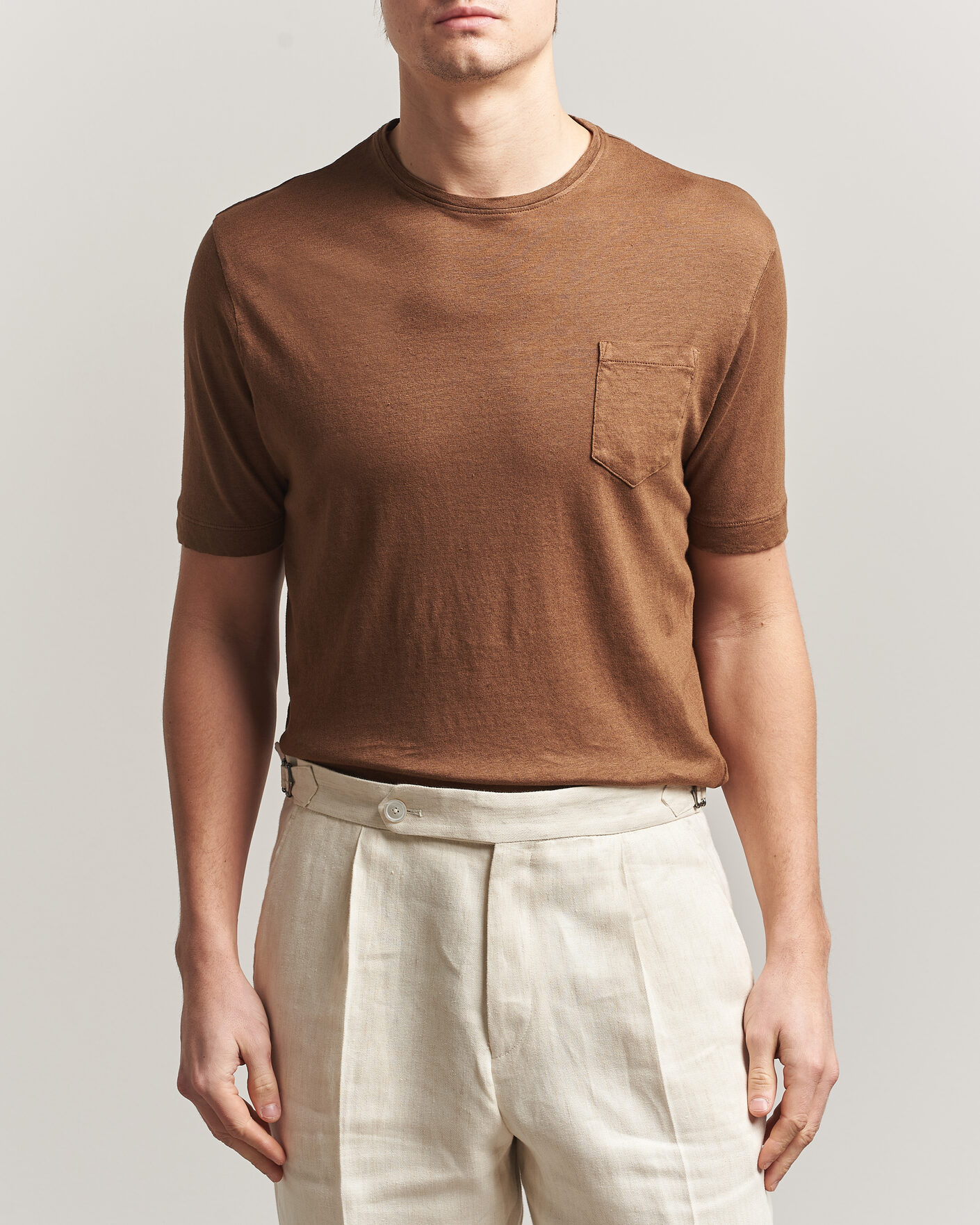Herr | T-Shirts | Massimo Alba | Panarea Cotton/Linen T-Shirt Wood