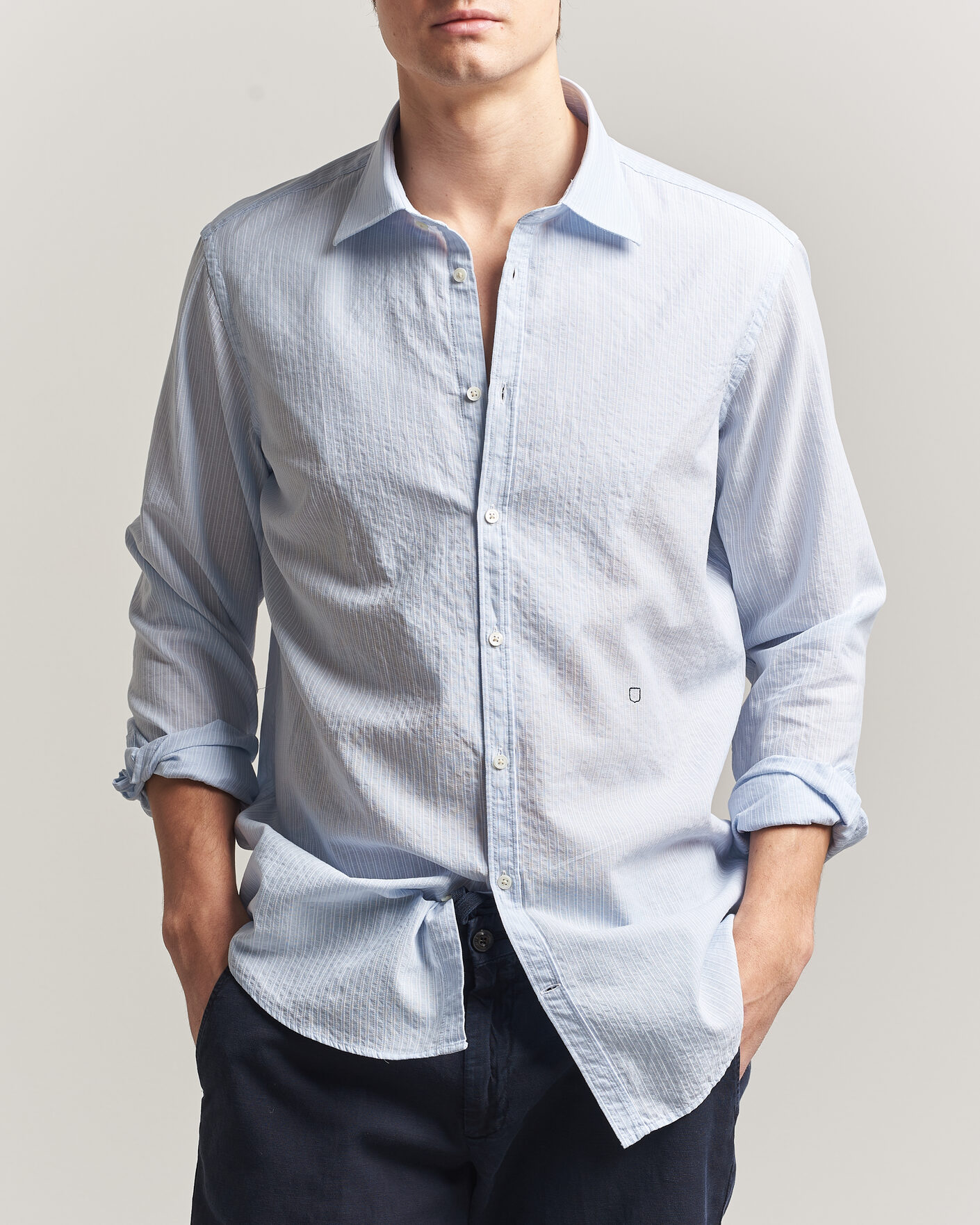 Herr | Skjortor | Massimo Alba | Genova Striped Shirt Sky Blue