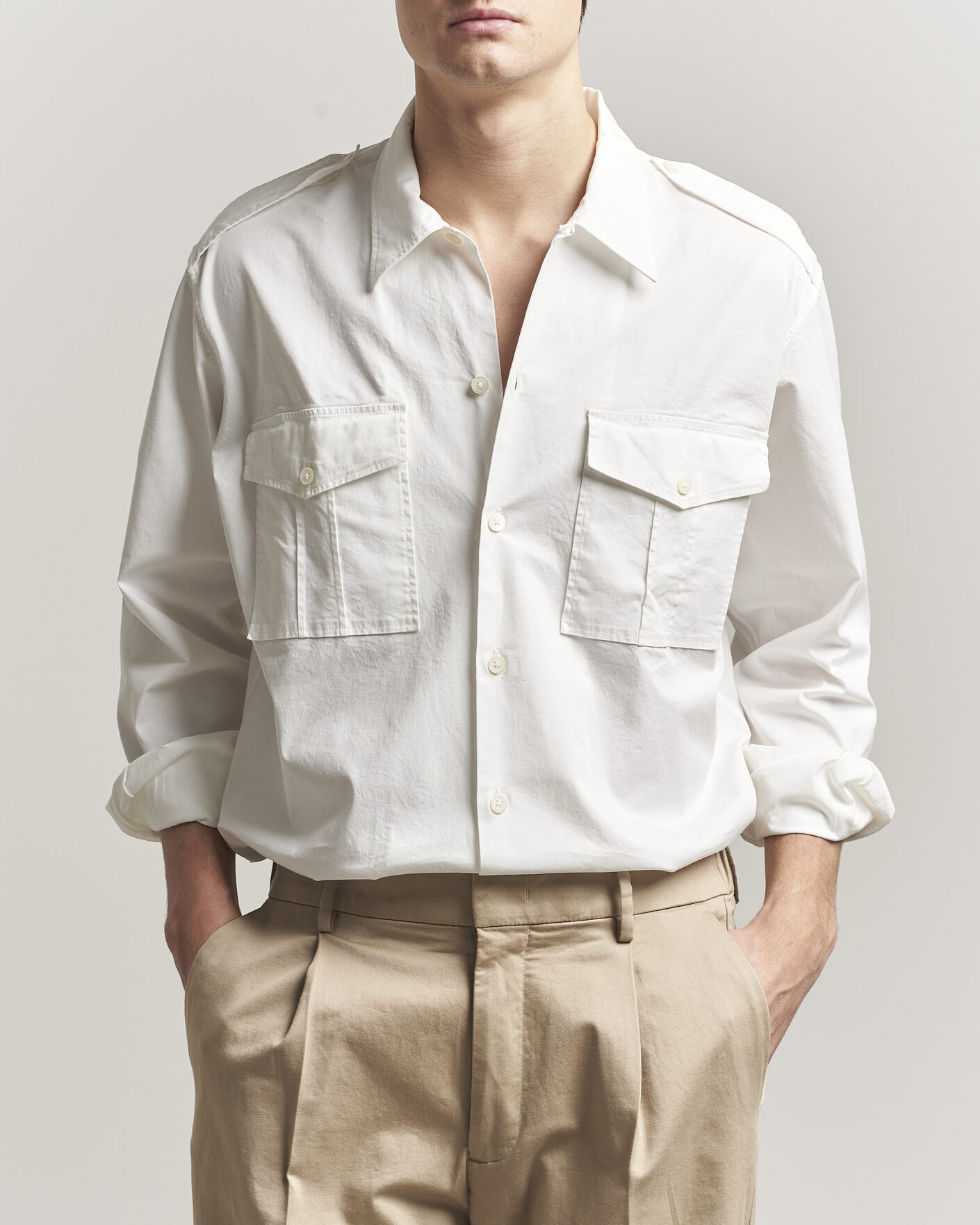 Herr | Skjortor | Massimo Alba | Army Double Pocket Shirt White