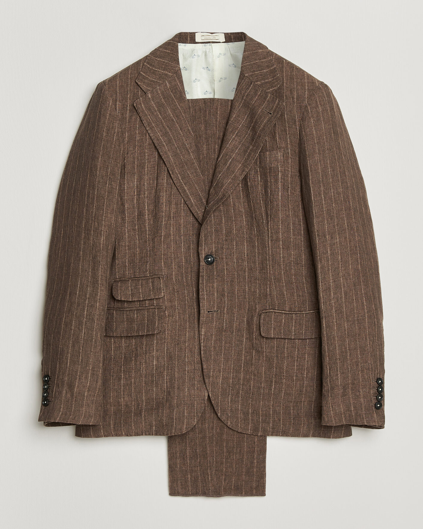 Herr | Kostymer | Massimo Alba | Sloop Linen Suit Brown Pinstripe