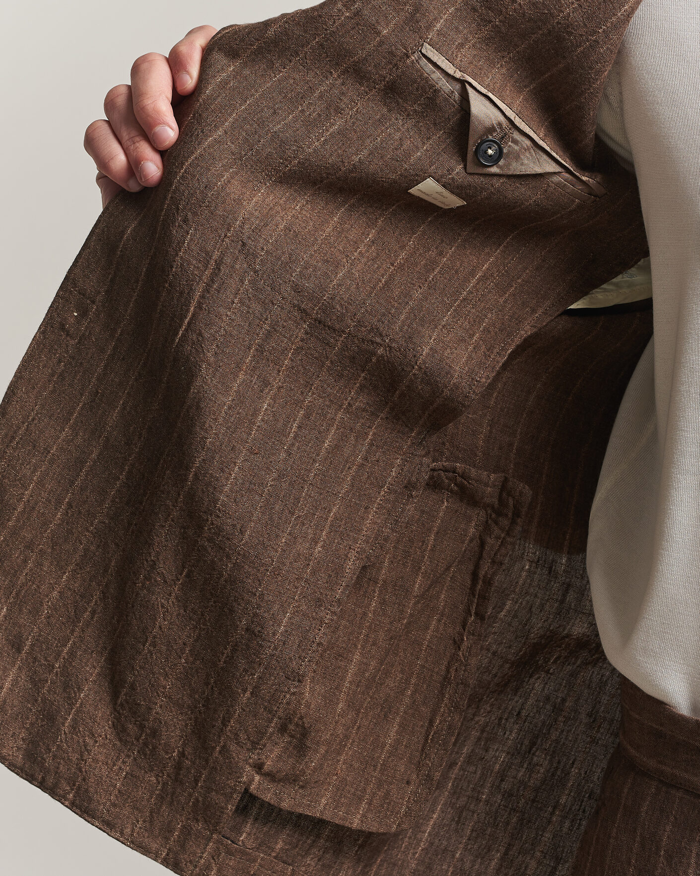 Herr | Kostymer | Massimo Alba | Sloop Linen Suit Brown Pinstripe
