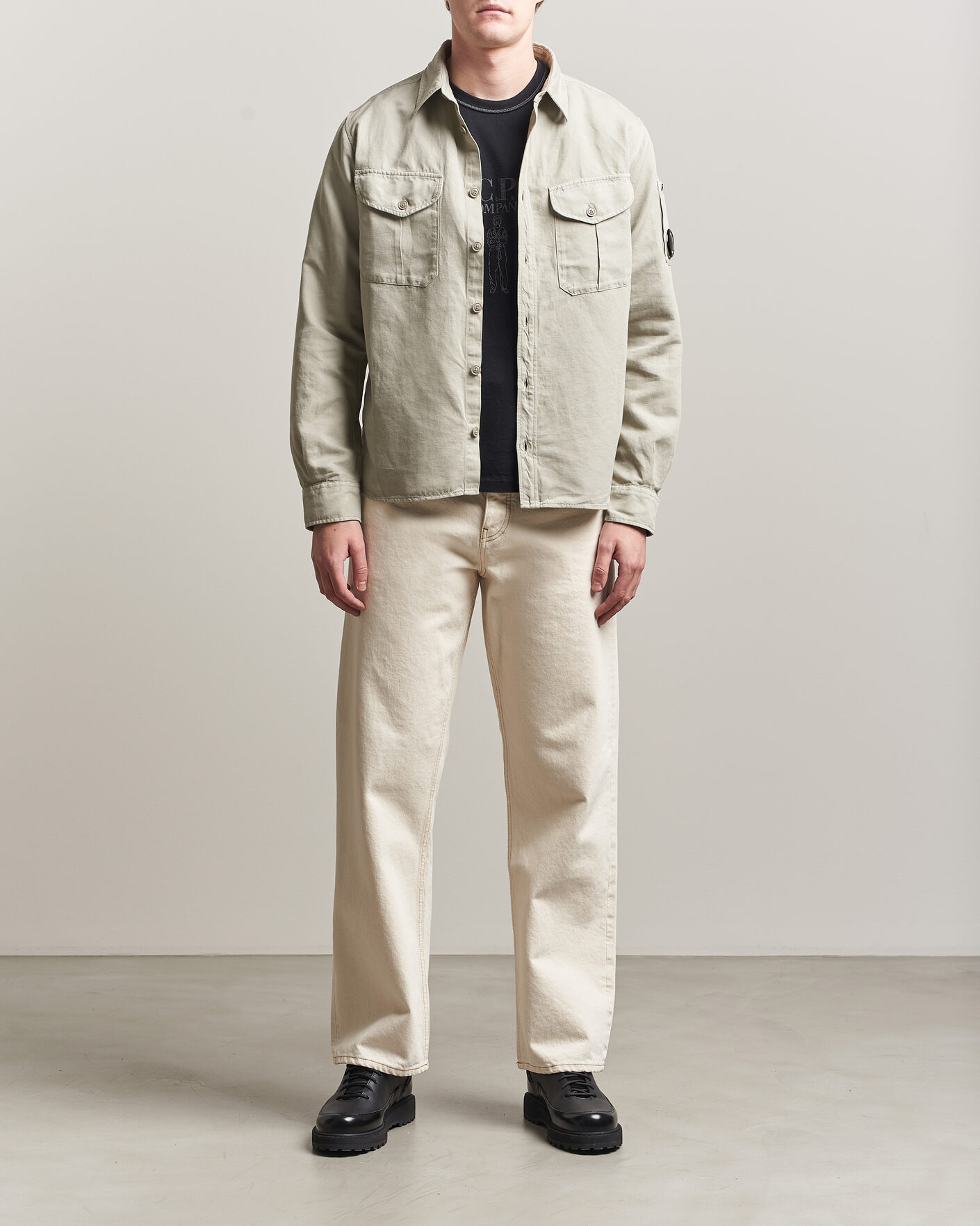 Herr | Skjortor | C.P. Company | Cotton/Linen Pocket Shirt Light Grey
